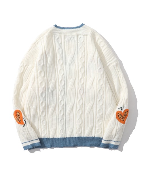 HOOK（フック）の「【HOOK】パッチワーク刺繍リンガーVネックカーディガン（カーディガン/ボレロ・メンズ・ホワイト/ピンク/ブルー・M/L/XL）」の8枚目の写真