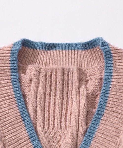 HOOK（フック）の「【HOOK】パッチワーク刺繍リンガーVネックカーディガン（カーディガン/ボレロ・メンズ・ホワイト/ピンク/ブルー・M/L/XL）」の5枚目の写真