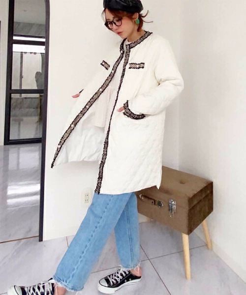 M y u(ミュー)の「キルティングオーバーコート(ダウンジャケット/コート・レディース・ブラック/ベージュ/アイボリー/アイボリー系/カーキ・FREE)」の1枚目の写真