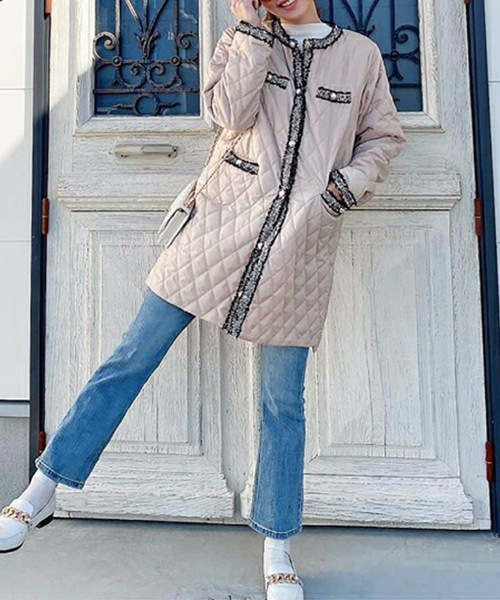 M y u(ミュー)の「キルティングオーバーコート(ダウンジャケット/コート・レディース・ブラック/ベージュ/アイボリー/アイボリー系/カーキ・FREE)」の3枚目の写真