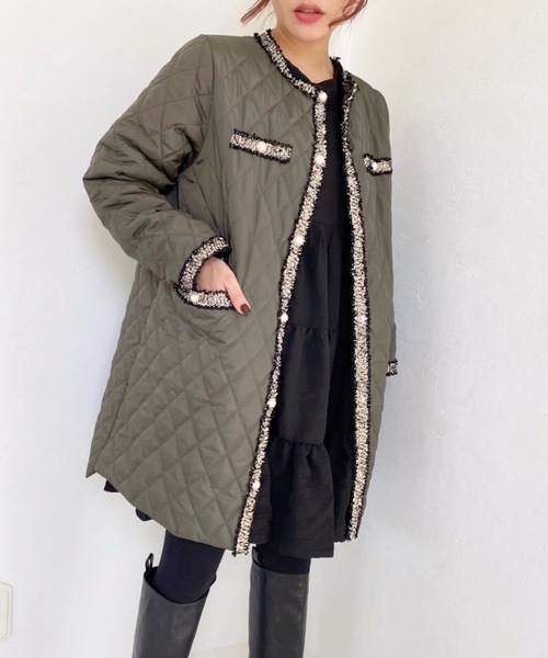 M y u(ミュー)の「キルティングオーバーコート(ダウンジャケット/コート・レディース・ブラック/ベージュ/アイボリー/アイボリー系/カーキ・FREE)」の5枚目の写真