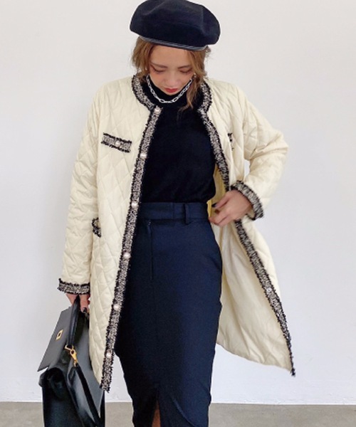 M y u(ミュー)の「キルティングオーバーコート(ダウンジャケット/コート・レディース・ブラック/ベージュ/アイボリー/アイボリー系/カーキ・FREE)」の14枚目の写真