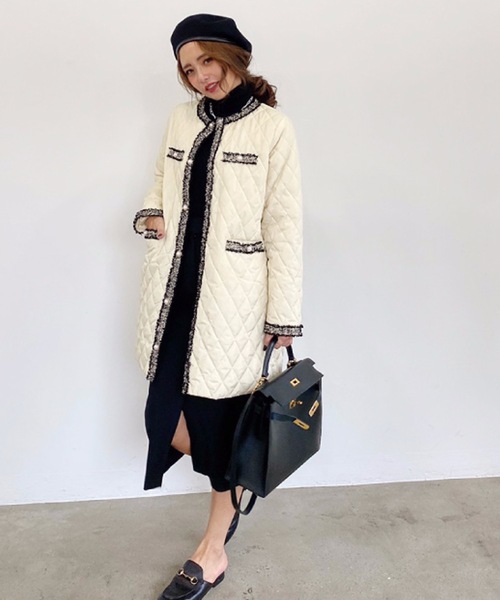 M y u(ミュー)の「キルティングオーバーコート(ダウンジャケット/コート・レディース・ブラック/ベージュ/アイボリー/アイボリー系/カーキ・FREE)」の9枚目の写真