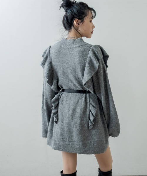 RASVOA（ラスボア）の「モヘアフリルニットワンピース（ワンピース・レディース・ブラック/グレー/オフホワイト・FREE）」の5枚目の写真