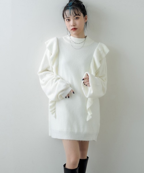 RASVOA（ラスボア）の「モヘアフリルニットワンピース（ワンピース・レディース・ブラック/グレー/オフホワイト・FREE）」の13枚目の写真