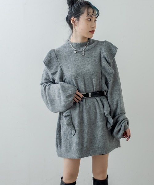 RASVOA（ラスボア）の「モヘアフリルニットワンピース（ワンピース・レディース・ブラック/グレー/オフホワイト・FREE）」の12枚目の写真