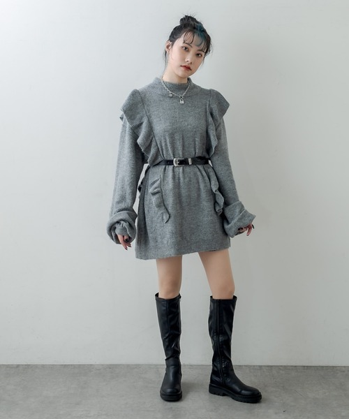 RASVOA（ラスボア）の「モヘアフリルニットワンピース（ワンピース・レディース・ブラック/グレー/オフホワイト・FREE）」の9枚目の写真