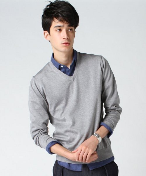 EDIFICE(エディフィス)の「◇16GG Vネック プルオーバー(ニット/セーター・メンズ・チャコールグレー/ホワイト/ネイビー/ブルー系その他/ボルドー・44/46/48)」の2枚目の写真