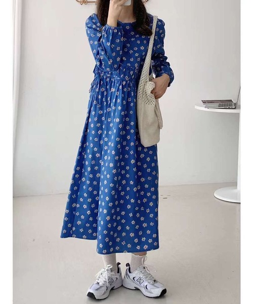 Jewelobe（ジュエローブ）の「レトロフラワーサイドリボンロングワンピース（ワンピース・レディース・ブルー/グリーン/ベージュ・FREE）」の17枚目の写真