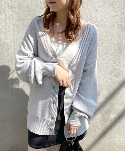 OLIVE des OLIVE（オリーブデオリーブ）の「ダブルフロントチュニックカーディガン/ニットカーディガン（カーディガン/ボレロ・レディース・ブラック/グレー/ピンク/ライム/アイボリー・FREE）」の3枚目の写真