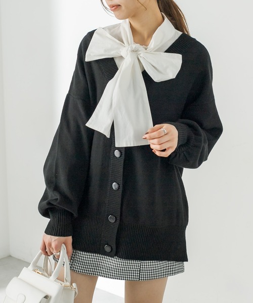 OLIVE des OLIVE（オリーブデオリーブ）の「ダブルフロントチュニックカーディガン/ニットカーディガン（カーディガン/ボレロ・レディース・ブラック/グレー/ピンク/ライム/アイボリー・FREE）」の2枚目の写真