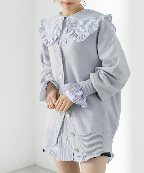 OLIVE des OLIVE（オリーブデオリーブ）の「ダブルフロントチュニックカーディガン/ニットカーディガン（カーディガン/ボレロ・レディース・ブラック/グレー/ピンク/ライム/アイボリー・FREE）」の9枚目の写真