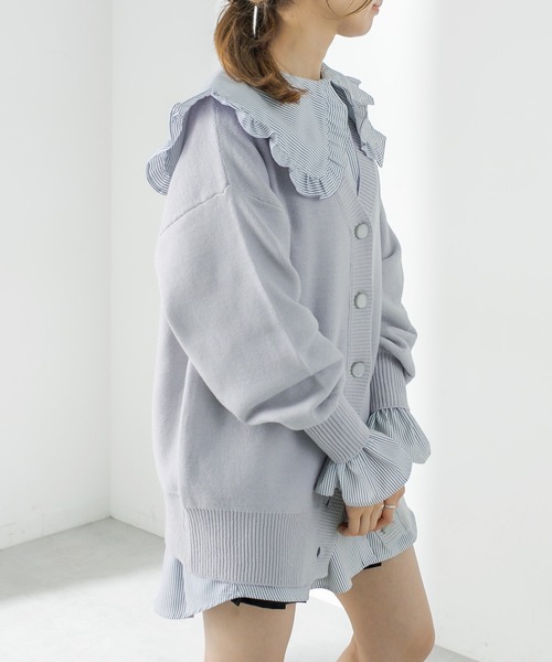 OLIVE des OLIVE（オリーブデオリーブ）の「ダブルフロントチュニックカーディガン/ニットカーディガン（カーディガン/ボレロ・レディース・ブラック/グレー/ピンク/ライム/アイボリー・FREE）」の10枚目の写真