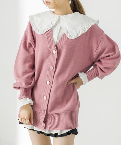 OLIVE des OLIVE（オリーブデオリーブ）の「ダブルフロントチュニックカーディガン/ニットカーディガン（カーディガン/ボレロ・レディース・ブラック/グレー/ピンク/ライム/アイボリー・FREE）」の7枚目の写真