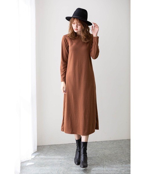 セール ワンピース ロングワンピース 裏起毛 マキシ丈ワンピ Tシャツ ロング 長袖 ロンt 大人カジュアル ヌケ感 ワンピース 無地 シンプル マキシ ワンピース ドロップショルダー ビッグt ロングt クルーネック 細見え 二の腕カバー 長め丈 ゆるワンピ フレア くすみ