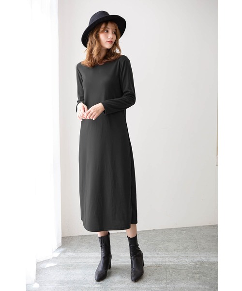 セール ワンピース ロングワンピース 裏起毛 マキシ丈ワンピ Tシャツ ロング 長袖 ロンt 大人カジュアル ヌケ感 ワンピース 無地 シンプル マキシ ワンピース ドロップショルダー ビッグt ロングt クルーネック 細見え 二の腕カバー 長め丈 ゆるワンピ フレア くすみ