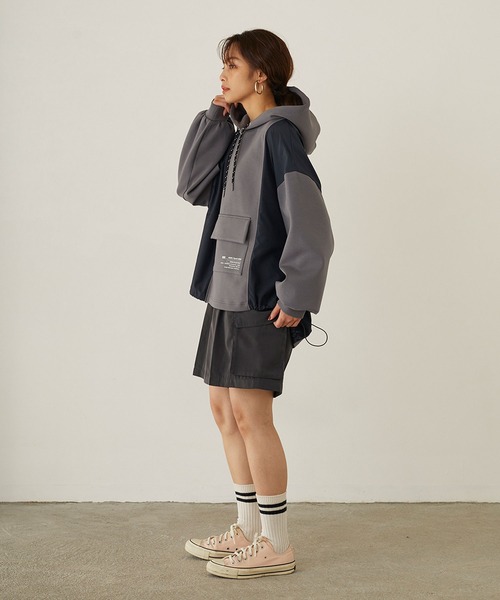 179/WG（イチナナキュウダブルジー）の「ドッキングフードプルオーバー（パーカー・レディース・チャコールグレー/オフホワイト・FREE）」の21枚目の写真