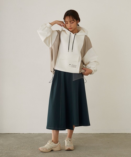 179/WG（イチナナキュウダブルジー）の「ドッキングフードプルオーバー（パーカー・レディース・チャコールグレー/オフホワイト・FREE）」の17枚目の写真