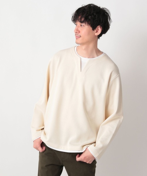 GLOBAL WORK（グローバルワーク）の「キーネックレイヤード長袖/258198（Tシャツ/カットソー・メンズ・チャコールグレー/ベージュ/ホワイト系その他2・SMALL/MEDIUM/LARGE）」の8枚目の写真