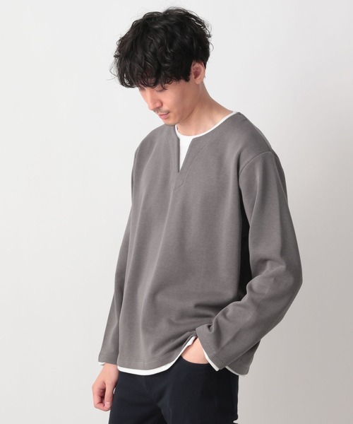 GLOBAL WORK（グローバルワーク）の「キーネックレイヤード長袖/258198（Tシャツ/カットソー・メンズ・チャコールグレー/ベージュ/ホワイト系その他2・SMALL/MEDIUM/LARGE）」の9枚目の写真