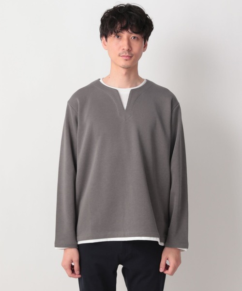 GLOBAL WORK（グローバルワーク）の「キーネックレイヤード長袖/258198（Tシャツ/カットソー・メンズ・チャコールグレー/ベージュ/ホワイト系その他2・SMALL/MEDIUM/LARGE）」の10枚目の写真