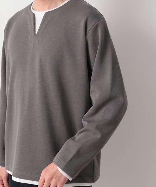 GLOBAL WORK（グローバルワーク）の「キーネックレイヤード長袖/258198（Tシャツ/カットソー・メンズ・チャコールグレー/ベージュ/ホワイト系その他2・SMALL/MEDIUM/LARGE）」の14枚目の写真