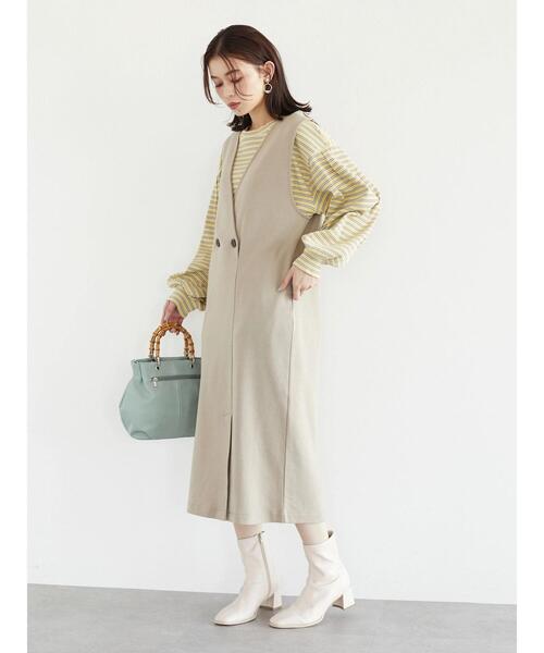 Green　Parks（グリーンパークス）の「ポンチジャンパードレス＊（ワンピース・レディース・ブラック/ベージュ・FREE）」の3枚目の写真