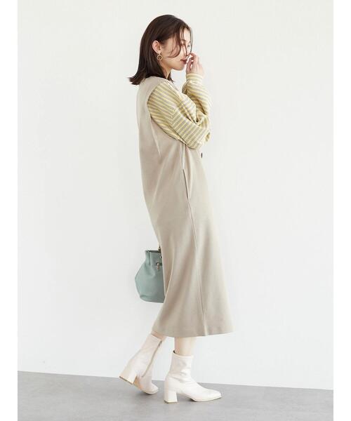 Green　Parks（グリーンパークス）の「ポンチジャンパードレス＊（ワンピース・レディース・ブラック/ベージュ・FREE）」の4枚目の写真