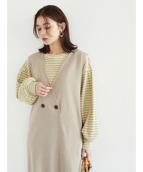 Green　Parks（グリーンパークス）の「ポンチジャンパードレス＊（ワンピース・レディース・ブラック/ベージュ・FREE）」の8枚目の写真