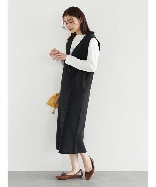 Green　Parks（グリーンパークス）の「ポンチジャンパードレス＊（ワンピース・レディース・ブラック/ベージュ・FREE）」の13枚目の写真