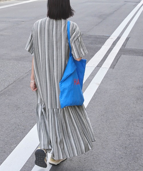 forksy.(フォルクシー)の「【forksy.】マルチストライプ裾ティアード半袖シャツワンピース(シャツワンピース・レディース・ブラック/ナチュラル・FREE)」の10枚目の写真