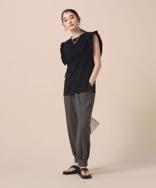 Rie Miller(リエミラー)の「フリル袖Tシャツ(Tシャツ/カットソー・レディース・ホワイト/ブラック/チャコールグレー/ダークグリーン/グレー/アイボリー・38)」の22枚目の写真