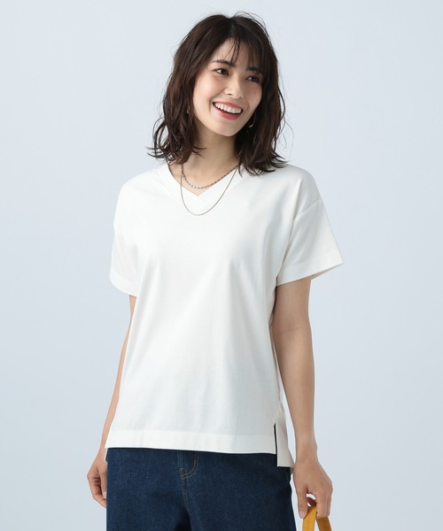 BAYFLOW(ベイフロー)の「シルケットVネックTシャツ(Tシャツ/カットソー・レディース・ホワイト/ブラック/ベージュ/カーキ/ピンク/イエロー/オレンジ/ブルー・SMALL/MEDIUM)」の14枚目の写真