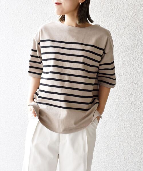 SHIPS Days（シップスデイズ）の「SHIPS Days:ハーフスリーブパネルボーダーTシャツ◇（Tシャツ/カットソー・レディース・ブラック/ベージュ/ネイビー・ONE SIZE）」の3枚目の写真