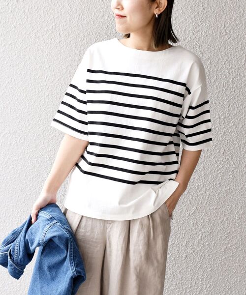 SHIPS Days（シップスデイズ）の「SHIPS Days:ハーフスリーブパネルボーダーTシャツ◇（Tシャツ/カットソー・レディース・ブラック/ベージュ/ネイビー・ONE SIZE）」の5枚目の写真
