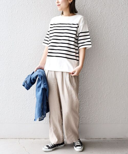 SHIPS Days（シップスデイズ）の「SHIPS Days:ハーフスリーブパネルボーダーTシャツ◇（Tシャツ/カットソー・レディース・ブラック/ベージュ/ネイビー・ONE SIZE）」の16枚目の写真