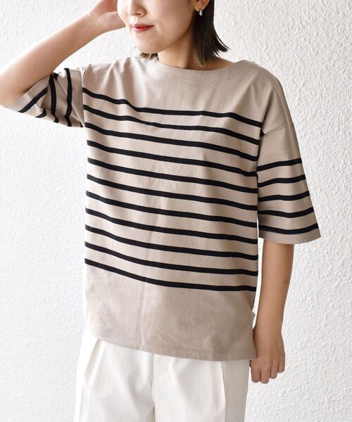 SHIPS Days（シップスデイズ）の「SHIPS Days:ハーフスリーブパネルボーダーTシャツ◇（Tシャツ/カットソー・レディース・ブラック/ベージュ/ネイビー・ONE SIZE）」の10枚目の写真