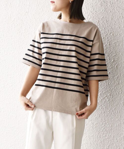 SHIPS Days（シップスデイズ）の「SHIPS Days:ハーフスリーブパネルボーダーTシャツ◇（Tシャツ/カットソー・レディース・ブラック/ベージュ/ネイビー・ONE SIZE）」の6枚目の写真