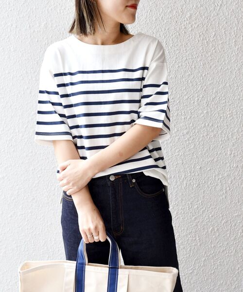 SHIPS Days（シップスデイズ）の「SHIPS Days:ハーフスリーブパネルボーダーTシャツ◇（Tシャツ/カットソー・レディース・ブラック/ベージュ/ネイビー・ONE SIZE）」の14枚目の写真