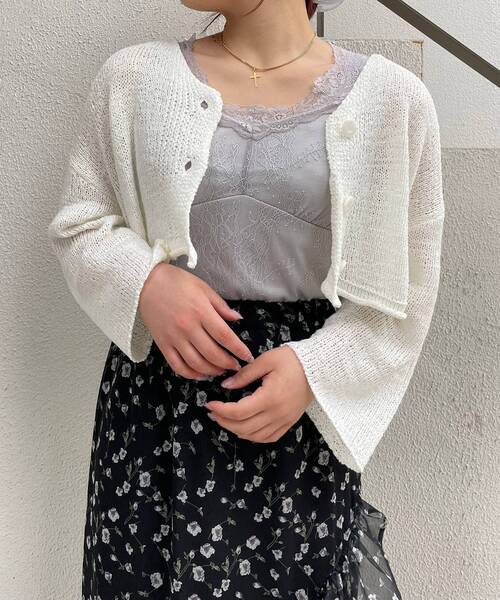 MAJESTIC LEGON（マジェスティックレゴン）の「テープヤーンショートカーディガン（カーディガン/ボレロ・レディース・グレー/オフホワイト/イエロー・MEDIUM）」の10枚目の写真