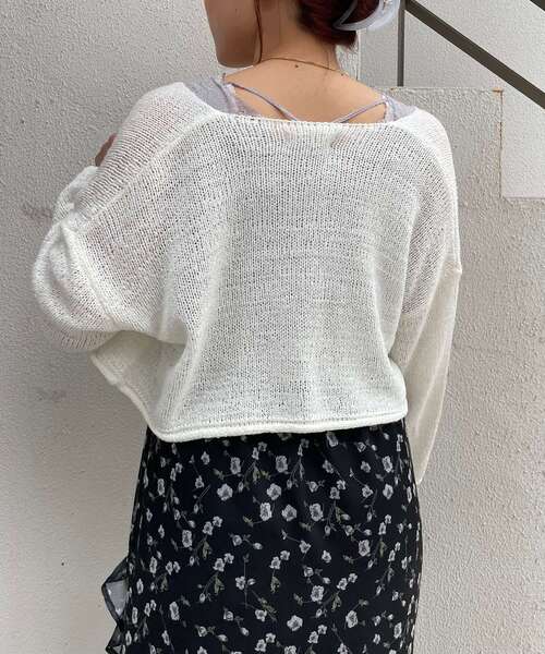 MAJESTIC LEGON（マジェスティックレゴン）の「テープヤーンショートカーディガン（カーディガン/ボレロ・レディース・グレー/オフホワイト/イエロー・MEDIUM）」の12枚目の写真