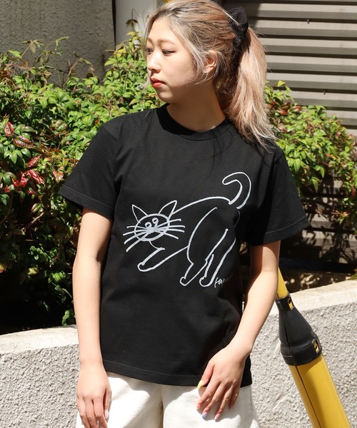 HARVESTY（ハーベスティ）の「HARVESTY/ハーベスティ CATプリントTシャツ  イワサトミキ（Tシャツ/カットソー・レディース・ブラック/オフホワイト/ミント・1/2）」の3枚目の写真