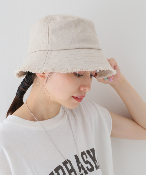 B.C STOCK(ベーセーストック)の「Linen blend Bucket hat(ハット・レディース・ブラック/アイボリー・FREE)」の1枚目の写真