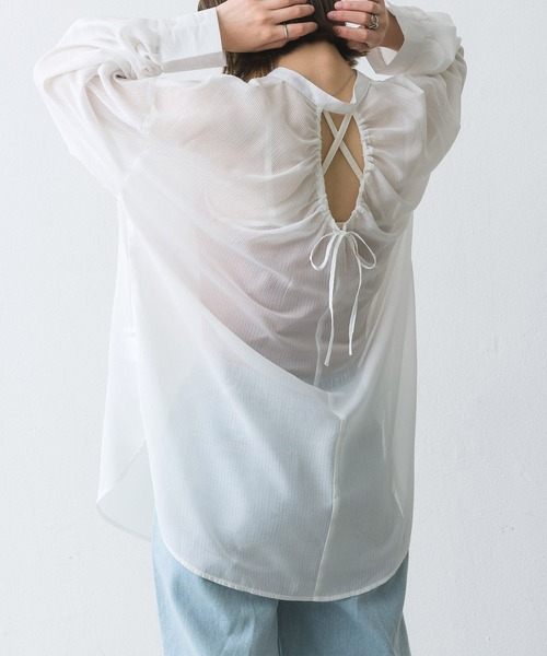 RETRO GIRL（レトロガール）の「BオープンシアーストライプSH（シャツ/ブラウス・レディース・ホワイト系その他/グリーン系その他/ピンク系その他・FREE）」の2枚目の写真