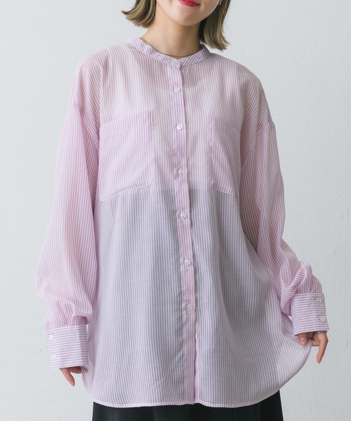 RETRO GIRL（レトロガール）の「BオープンシアーストライプSH（シャツ/ブラウス・レディース・ホワイト系その他/グリーン系その他/ピンク系その他・FREE）」の3枚目の写真