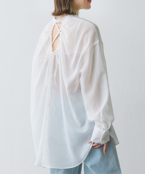 RETRO GIRL（レトロガール）の「BオープンシアーストライプSH（シャツ/ブラウス・レディース・ホワイト系その他/グリーン系その他/ピンク系その他・FREE）」の4枚目の写真