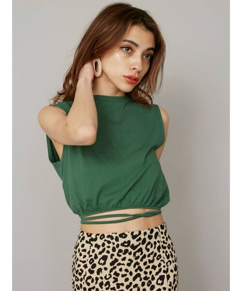 EVRIS（エヴリス）の「ウエストリボンTOPS（タンクトップ・レディース・ホワイト/ブラック/グリーン・FREE）」の3枚目の写真