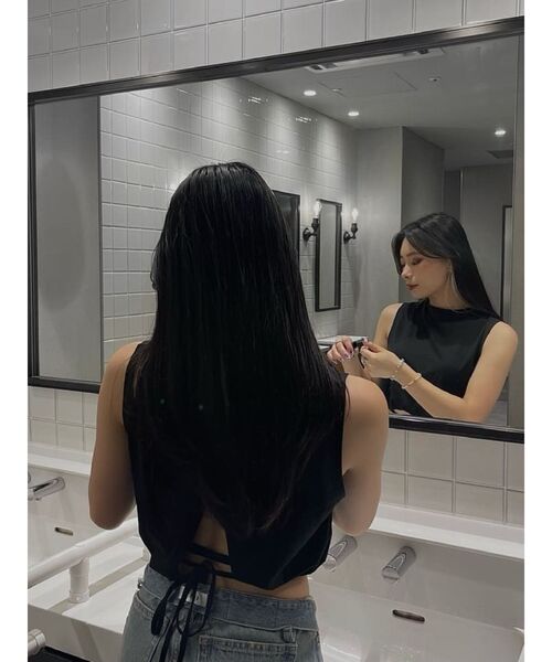 EVRIS（エヴリス）の「ウエストリボンTOPS（タンクトップ・レディース・ホワイト/ブラック/グリーン・FREE）」の5枚目の写真