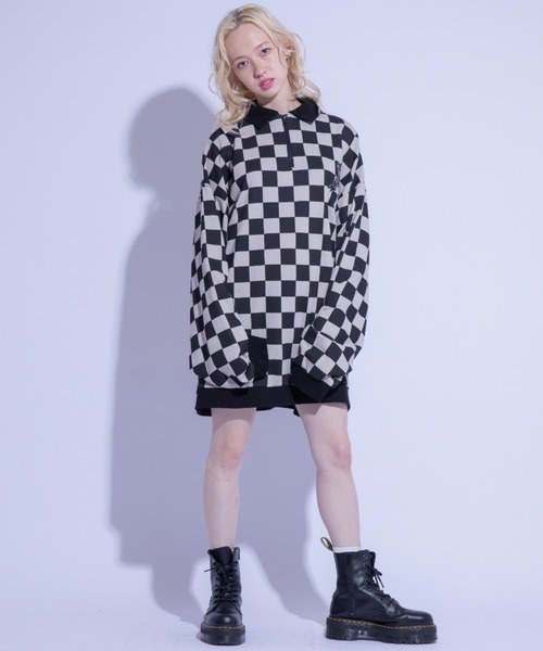 Candy Stripper（キャンディストリッパー）の「MELTY BEAR CHECKER POLO トップス（ポロシャツ・レディース・イエロー/カーキ/ベージュ・2）」の4枚目の写真