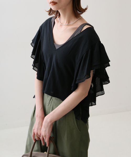 SLOBE IENA(スローブイエナ)の「コットンフリルジレ【手洗い可能】(シャツ/ブラウス・レディース・ブラック/グリーン・FREE)」の12枚目の写真